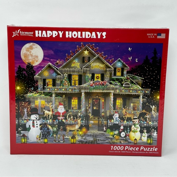 Vermont Christmas Company 1000 pc Jigsaw Puzzle Happy Holidays VC1140 Sealed - Picture 1 of 6
